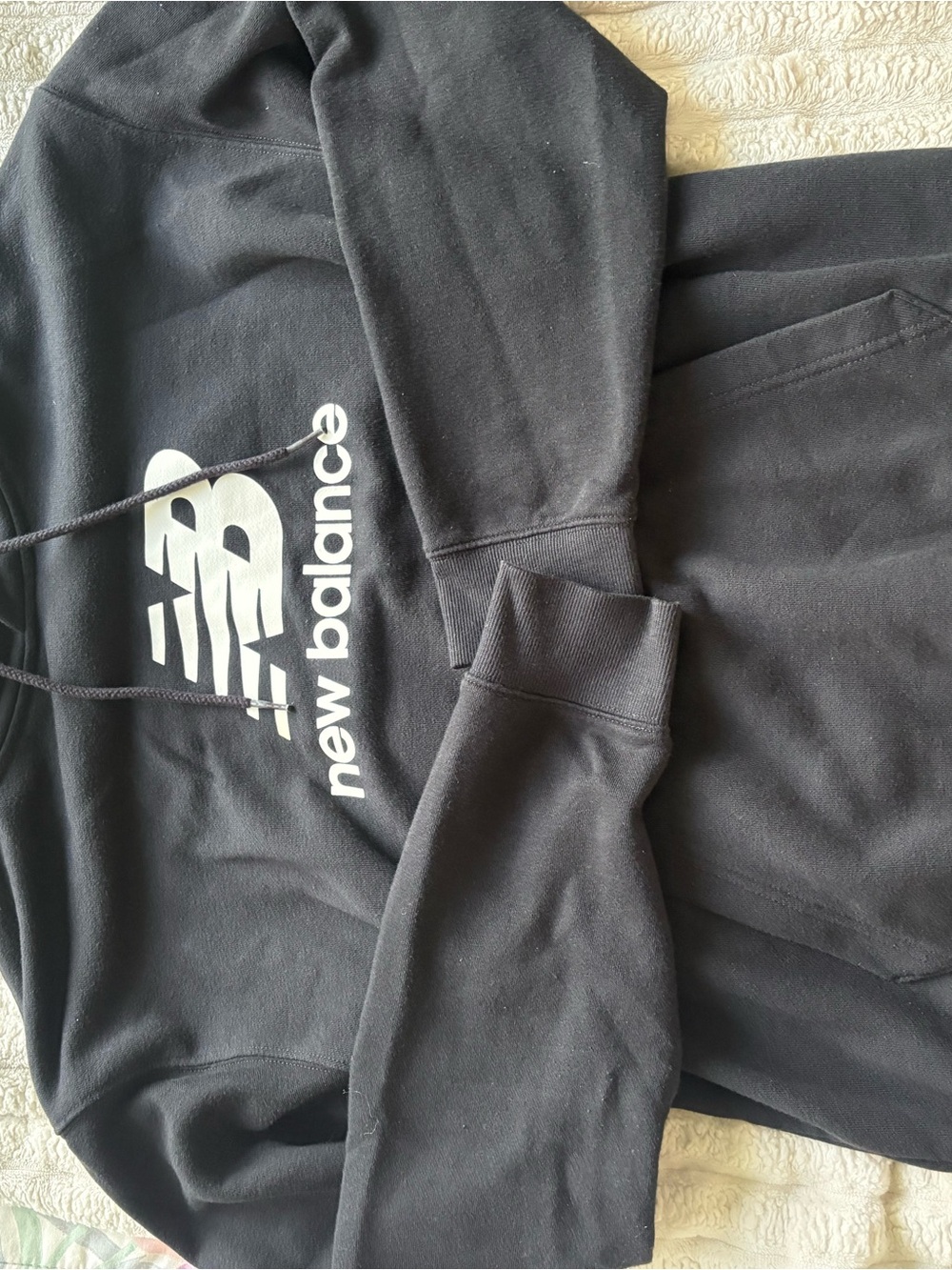 New Balance Black Pullover Hoodie with White Logo